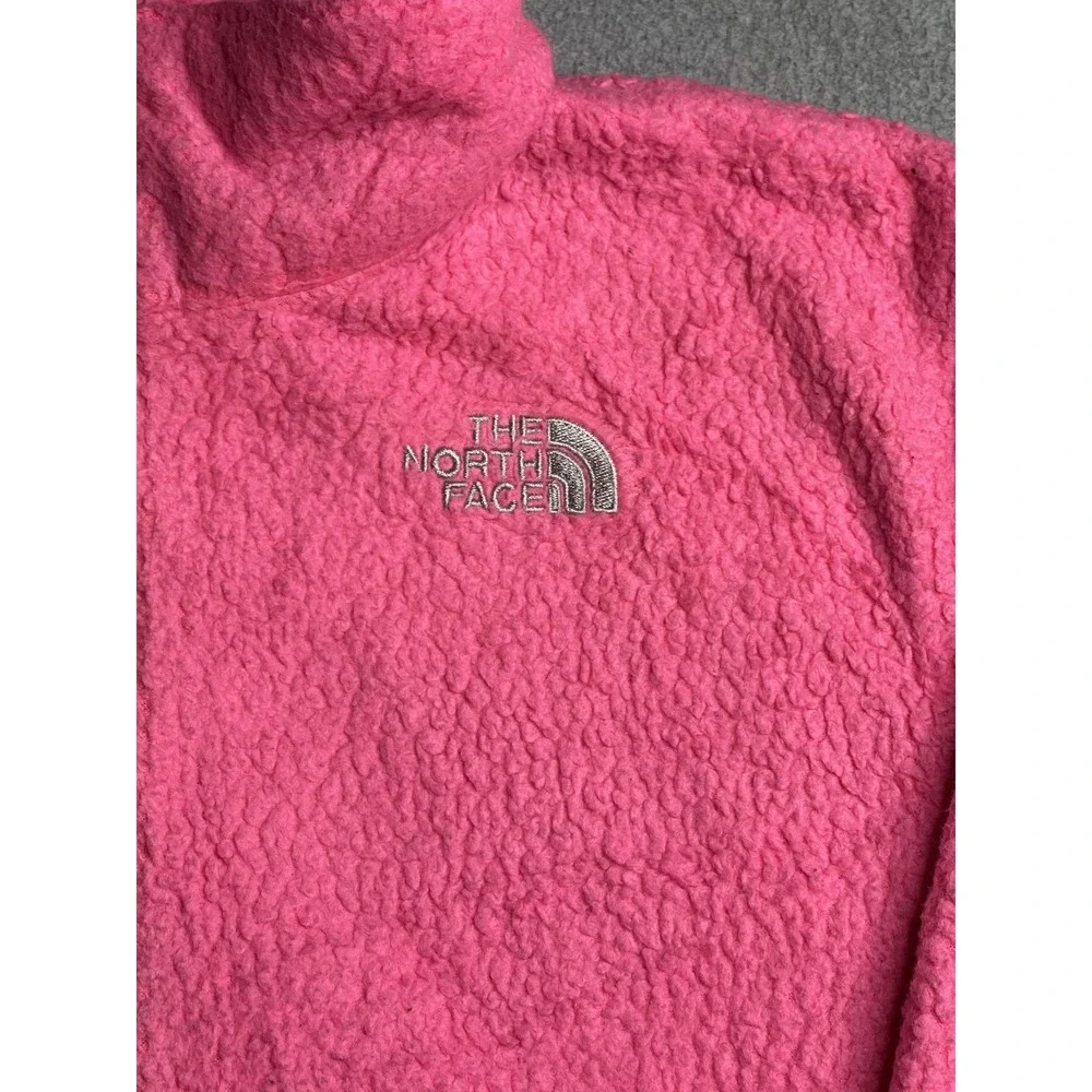 The North Face Jacket Girls XL 18 Pink Fuzzy Fleece Full‎ Zip Pockets Outdoor
